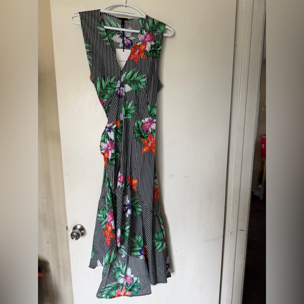 Who What Wear Tropical Floral Striped Midi Dress XL Sleeveless - Picture 2 of 6